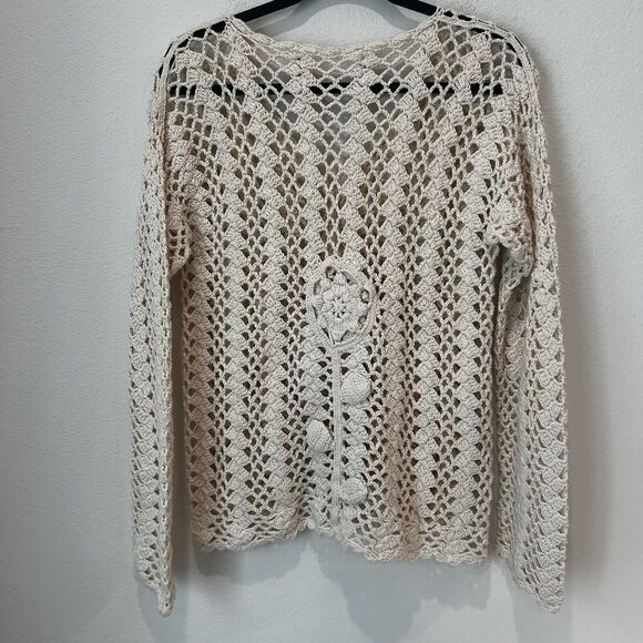 Granny Knit Crochet Floral Open Cardigan Sweater Womens Size Med/ Large - Picture 4 of 7
